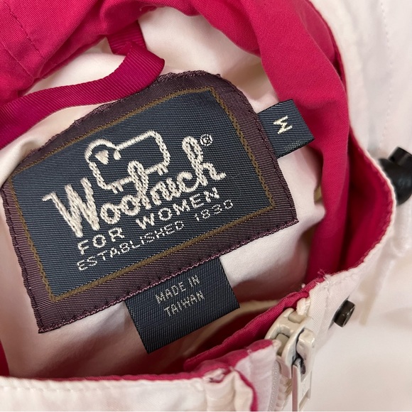 Vintage 80 90 Woolrich Oversized White Magenta Parka jacket with Hood Retro - Picture 8 of 16